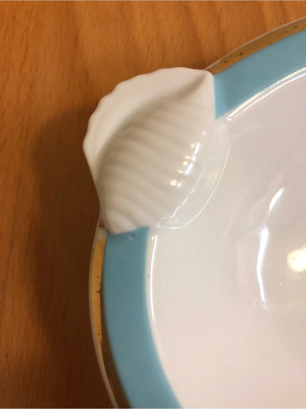 Vintage Seafoam Blue Trim Ceramic Soap dish with Shell Accents